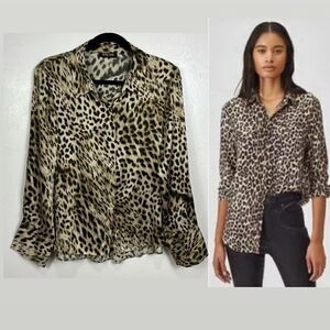 Max & Moi Paris Leopard Print Silk Long Sleeve Button Down Shirt Size L